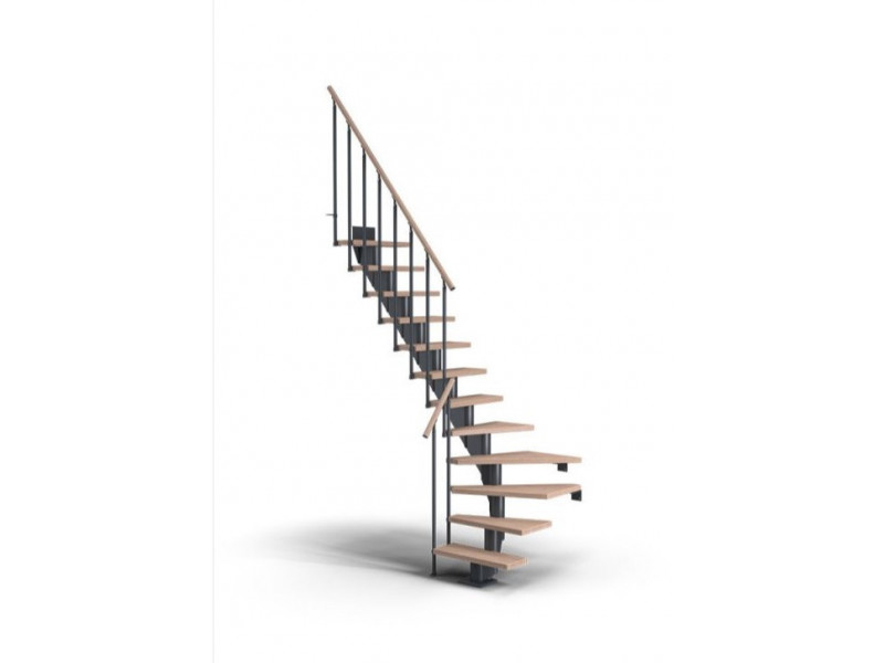 (GIRARD)  escalier fRANKFURT  1/4 T  -11 marches hauteur jusqu'à 258cm largeur 65 blanc RAL9016/hêtre huilé