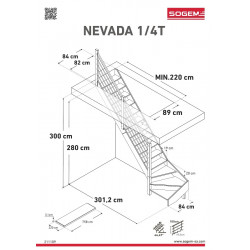 Escalier Classique NEVADA Hêtre hauteur 260 à 325 cm