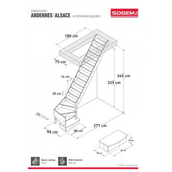 Escalier Classique ARDENNES Chêne 260 à 345 cm