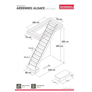 Escalier Classique ARDENNES Chêne 260 à 345 cm