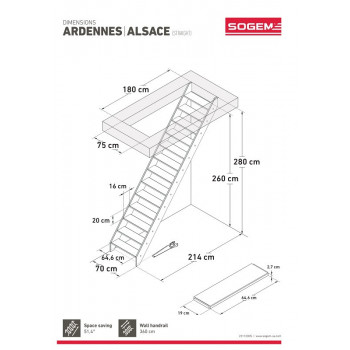 Escalier Classique ARDENNES Chêne 260 à 345 cm