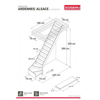 Escalier Classique ARDENNES Chêne 260 à 345 cm