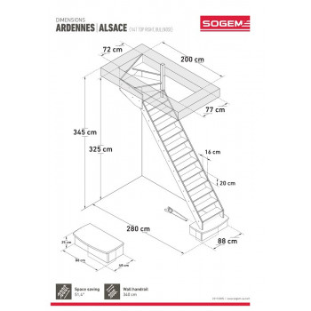 Escalier Classique ARDENNES Chêne 260 à 345 cm