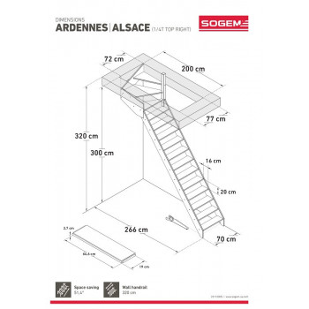 Escalier Classique ARDENNES Chêne 260 à 345 cm