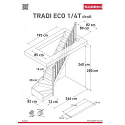 Escalier Classique TRADI ECO Hêtre hauteur 260 à 305 cm