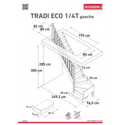 Escalier Classique TRADI ECO Hêtre hauteur 260 à 305 cm