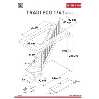 Escalier Classique TRENDY ECO Sapin hauteur 260 à 305 cm