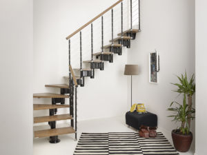 Escalier quant tournant modulaire Arké Kompact noir bois clair